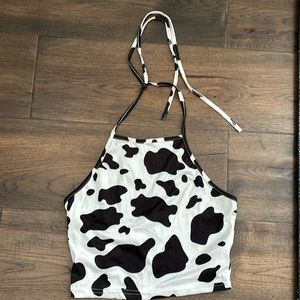 Cow pattern cropped halter neck top